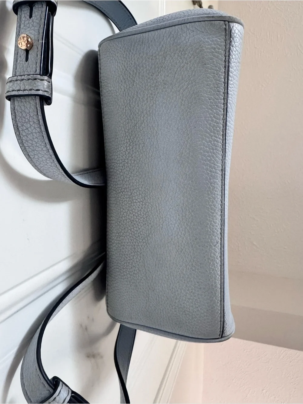 Tory Burch Carter Flap Backpack Luna Light Blue/Gray Trendy Purse Handbag $498